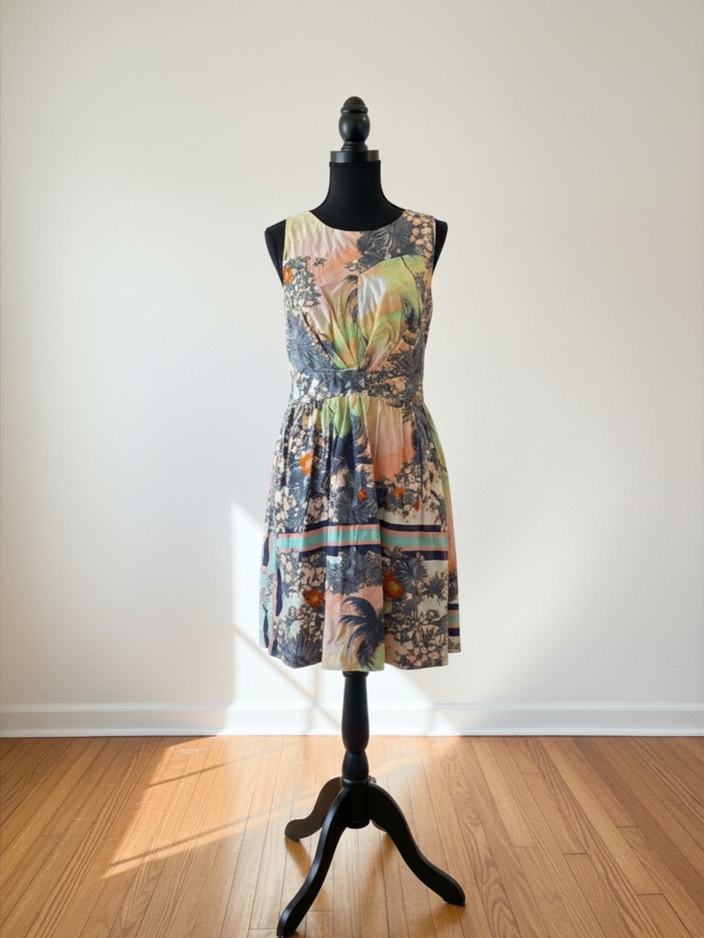 Floral Print Sleeveless A-Line Dress in Multi-Color